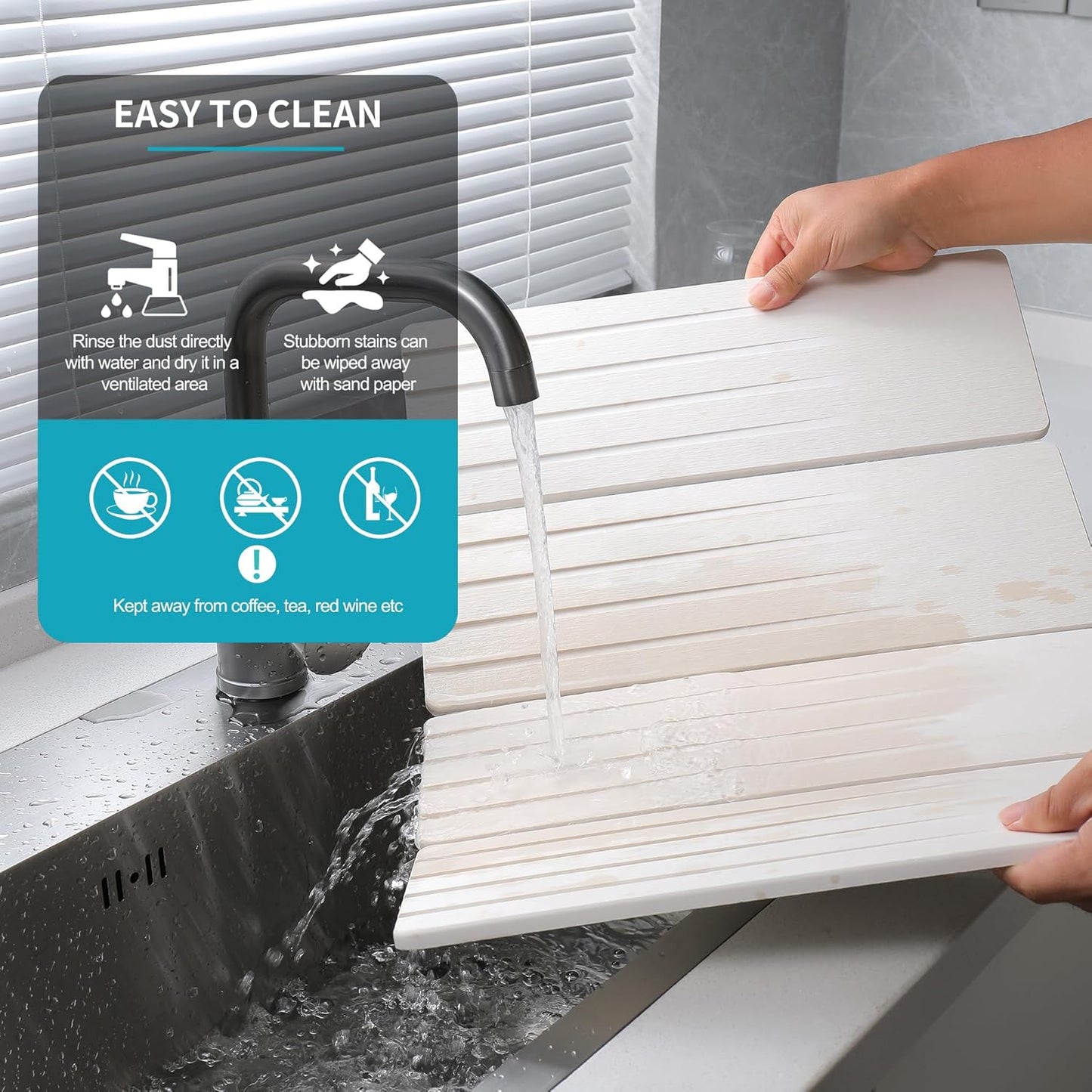 Extral Large Quick Dry Stone Drying Mat for Kitchen Counter,28x16 Inch Collapsible Eco-Friendly Absorbent Diatomaceous Earth Mat for Dishes Cups (White-Upgraded Version, 24x16 inch)