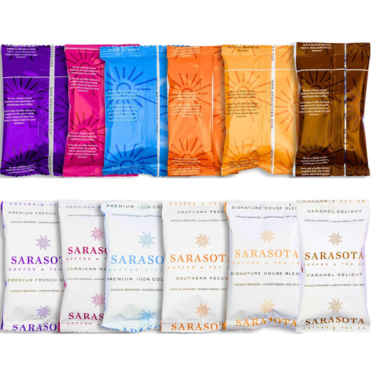 Ground Coffee | Gift Set Sampler Pack Variety Medium, Dark, & Flavored Roast Low Acid Mold Free Pouches | Gourmet Bulk Packets | Highest Rated Individual Premeasured Powder Bags for 12 Cup Drip Maker