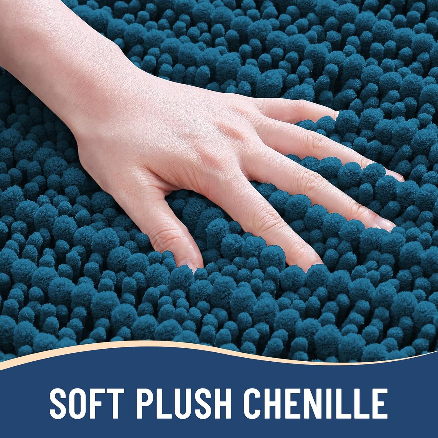 Arotive Luxury Chenille Bathroom Rug Mat, Extra Soft Thick Absorbent Shaggy Bath Rugs, Non-Slip Machine Wash Dry, Plush Bath Mats for Bathroom, Shower and Tub, 40x24, Peacock Blue