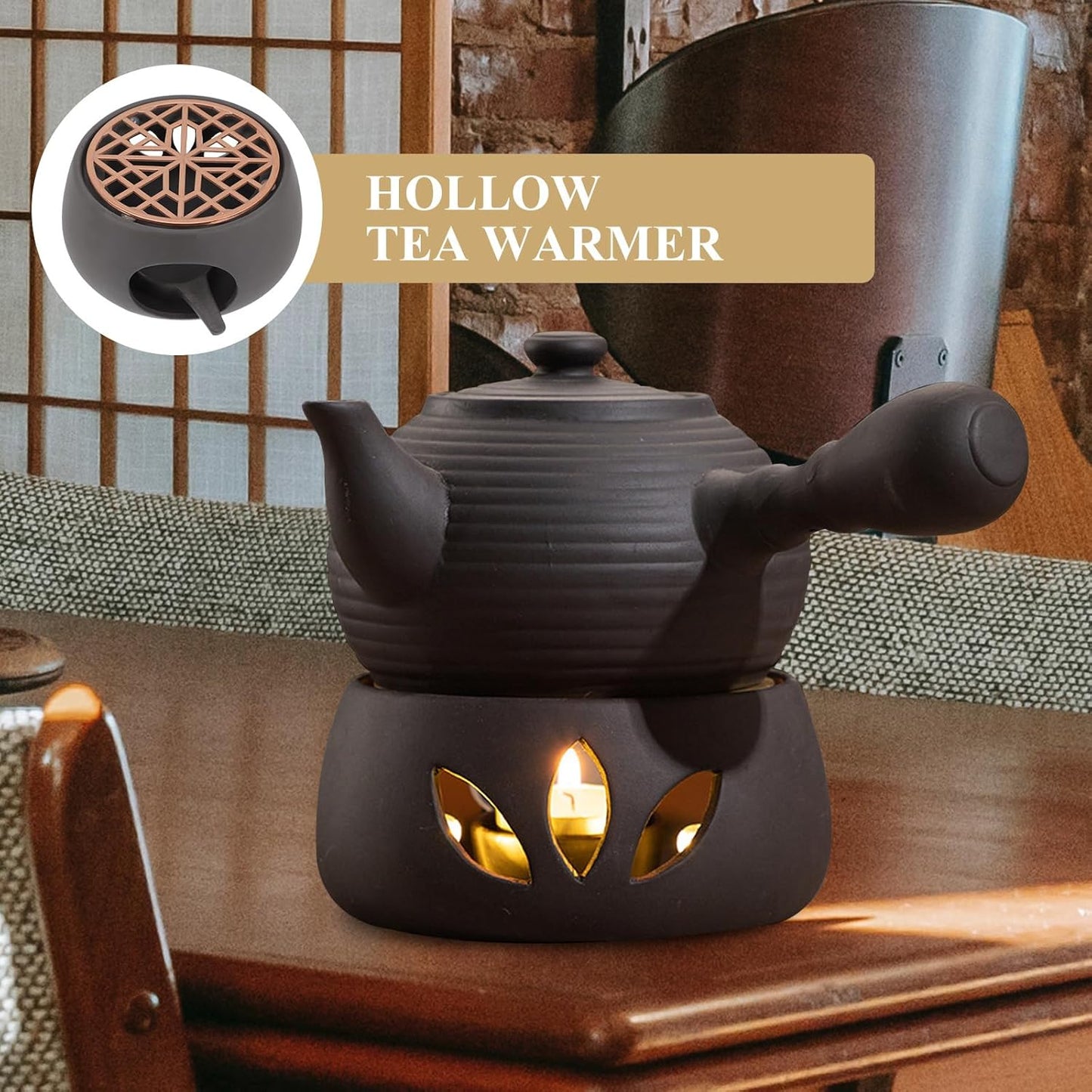 Ceramic Tea Pot Warmer Heater Set Japanese Pottery Teapot Warmer Base Tea Light Candle Holder Tea Stove Warmer for Tea Set Coffee Cup Tea Pot