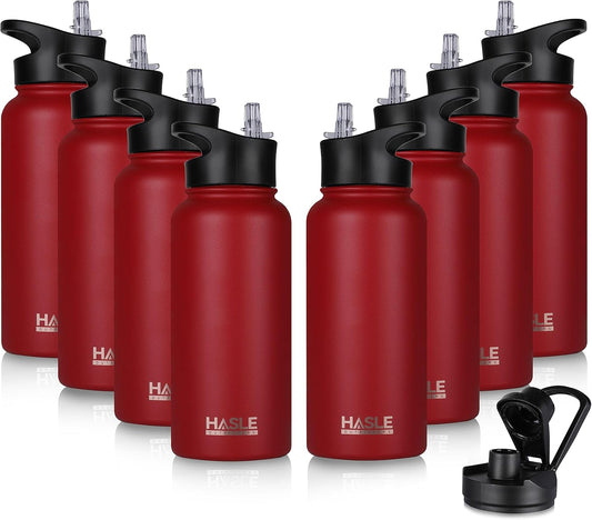 HASLE OUTFITTERS 32 oz Insulated Water Bottle Stainless Steel Double Walled Vacuum Sports Water Bottle with 2 Lids (Straw and Spout Lid) for Gym Camping Hiking(Red,8)