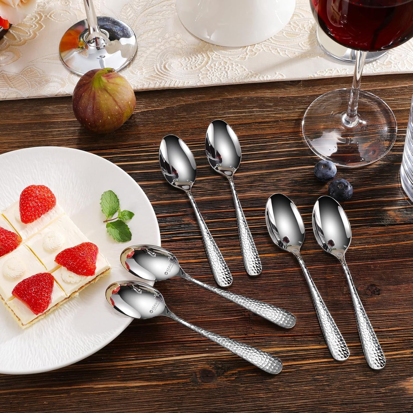 KEAWELL Premium Louise Hammered Demitasse Espresso Spoons: 6-Piece/12-Piece Set, 18/10 Stainless Steel, Mini Coffee Spoons, Small Spoon Set, Brightly-Mirror polished, Dishwasher Safe (12, 5.6 inches)