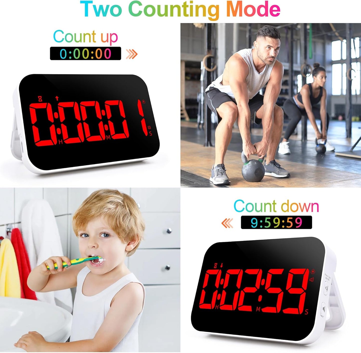 Digital Kitchen Timer, Rechargeable Magnetic Timer with Countdown/up, 5”LED Large Display 3 Brightness 4 Volume Adjustable for Cooking and for Seniors and Kids to Use-Red