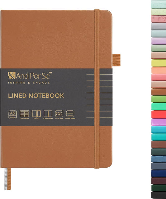 &And Per Se Lined Journal Notebook, 160 Pages, A5 5.7 x 8 inches College Ruled Thick Paper Notebook Journals for Writing, Hardcover Notebooks for Women Men Office School (1 Pack, Light Brown)