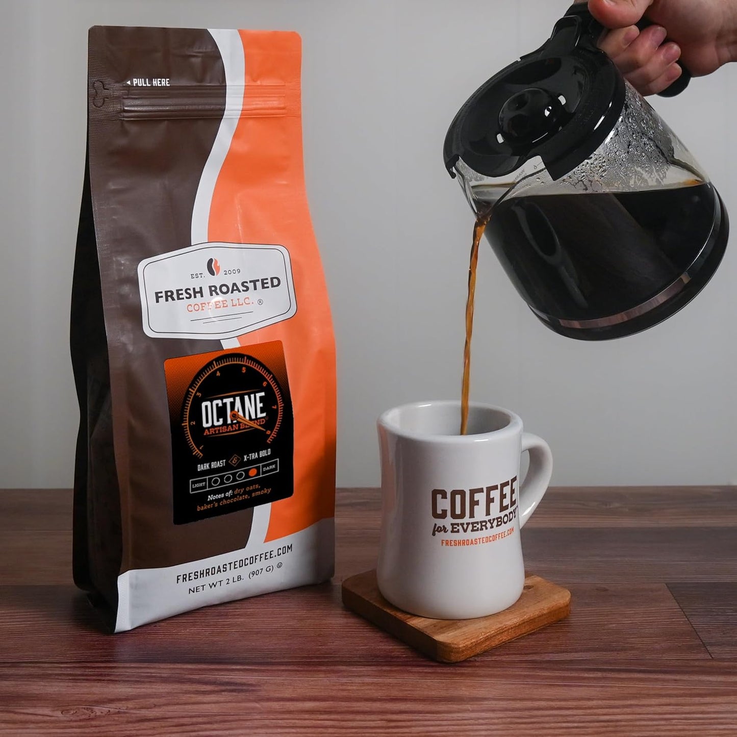 Fresh Roasted Coffee, Octane, 2 lb (32 oz), Dark Roast, Kosher, Whole Bean