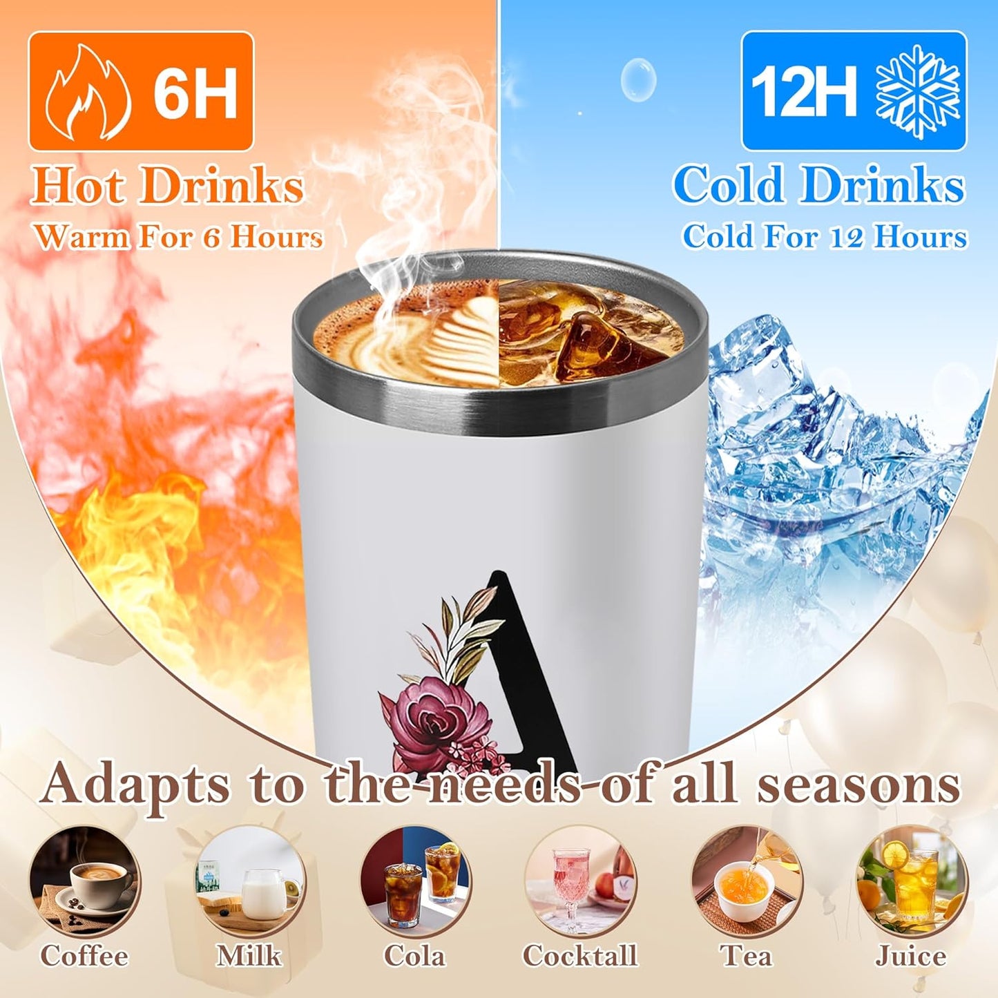20 Oz Insulated Coffee Cup with Lid Car Tumbler Travel Mug Women Female Teacher Birthday Christmas Holiday Xmas Personalized Unique Custom Inexpensive Present Im Sorry You Are My Sunshine Initial Gift