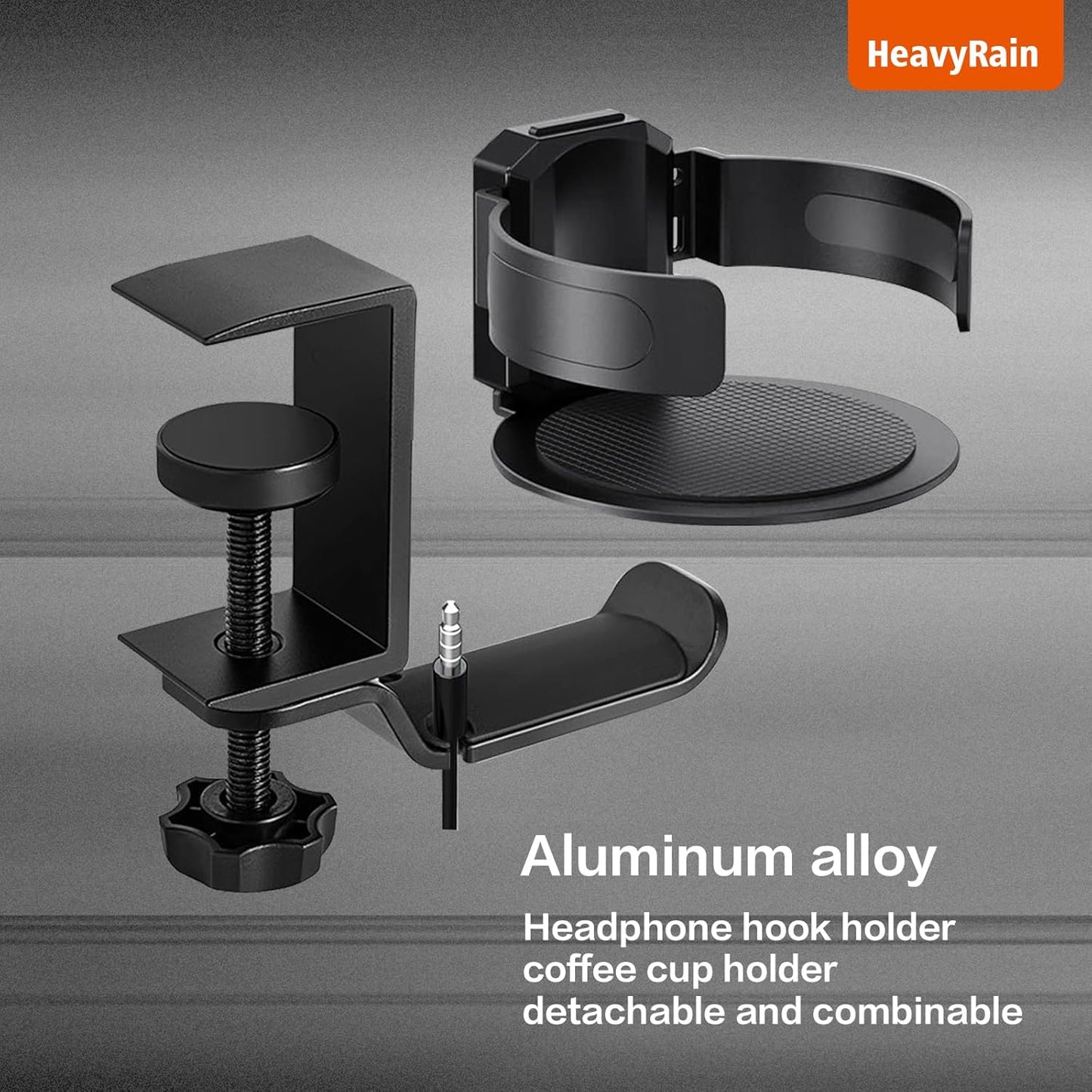 3 in 1 Gaming Cup Holder Multifunctional Desk Mounted Cup and Headphone Holder, Adjustable Clamp Mount, 15KG Load Capacity, Fits 2.8-3.5 inch Cups and Bottles,Coffee Lover Gamer Gear (Silvery)