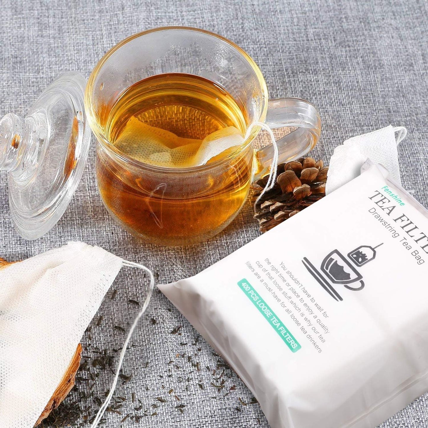 Fenshine 400 Pcs Tea Filter Bags Disposable Empty Tea Bags Drawstring Seal Tea Infusers Bag for Loose Leaf Teal