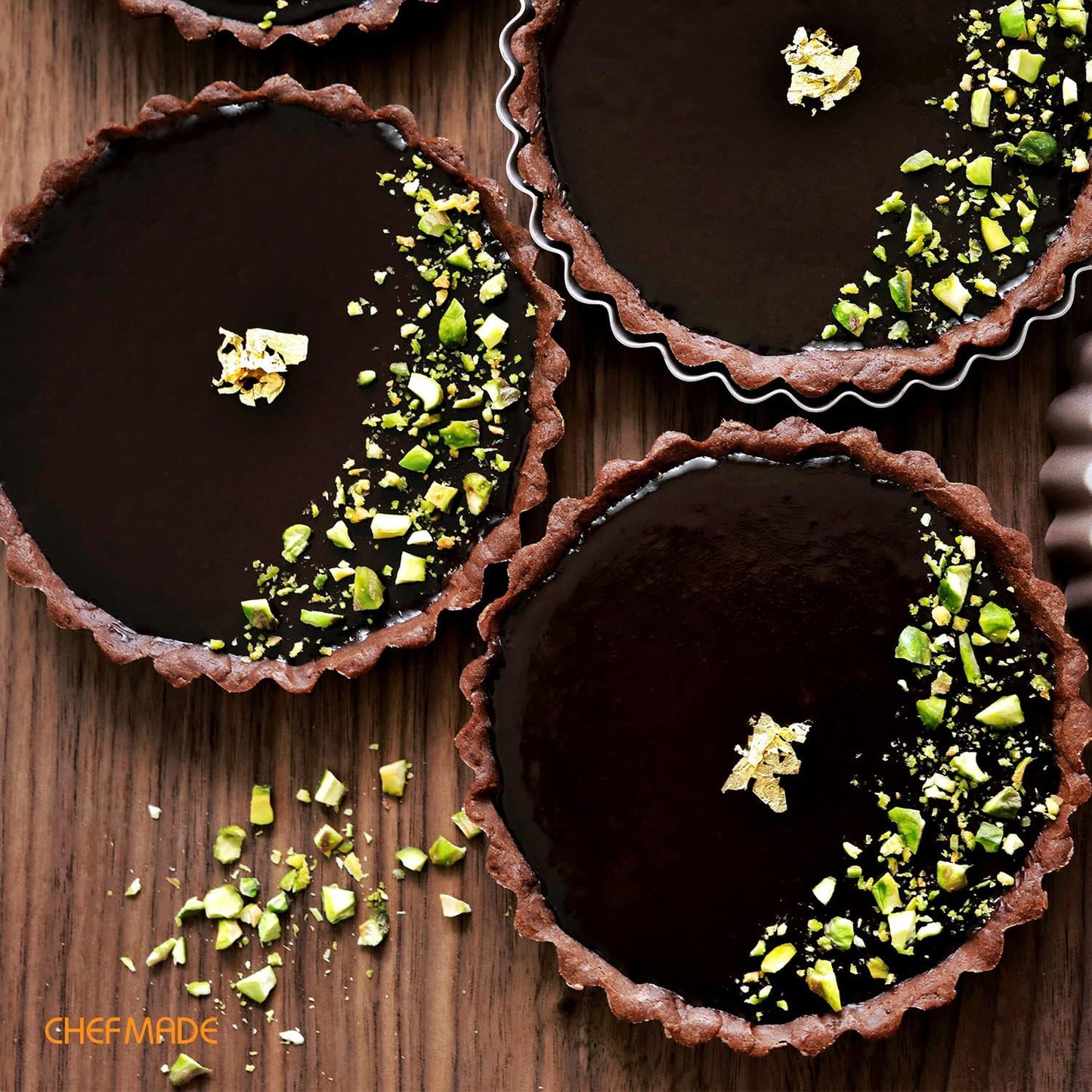 CHEFMADE Round Tart Pan, Non-Stick 4 Inch 4Pcs Quiche Pan