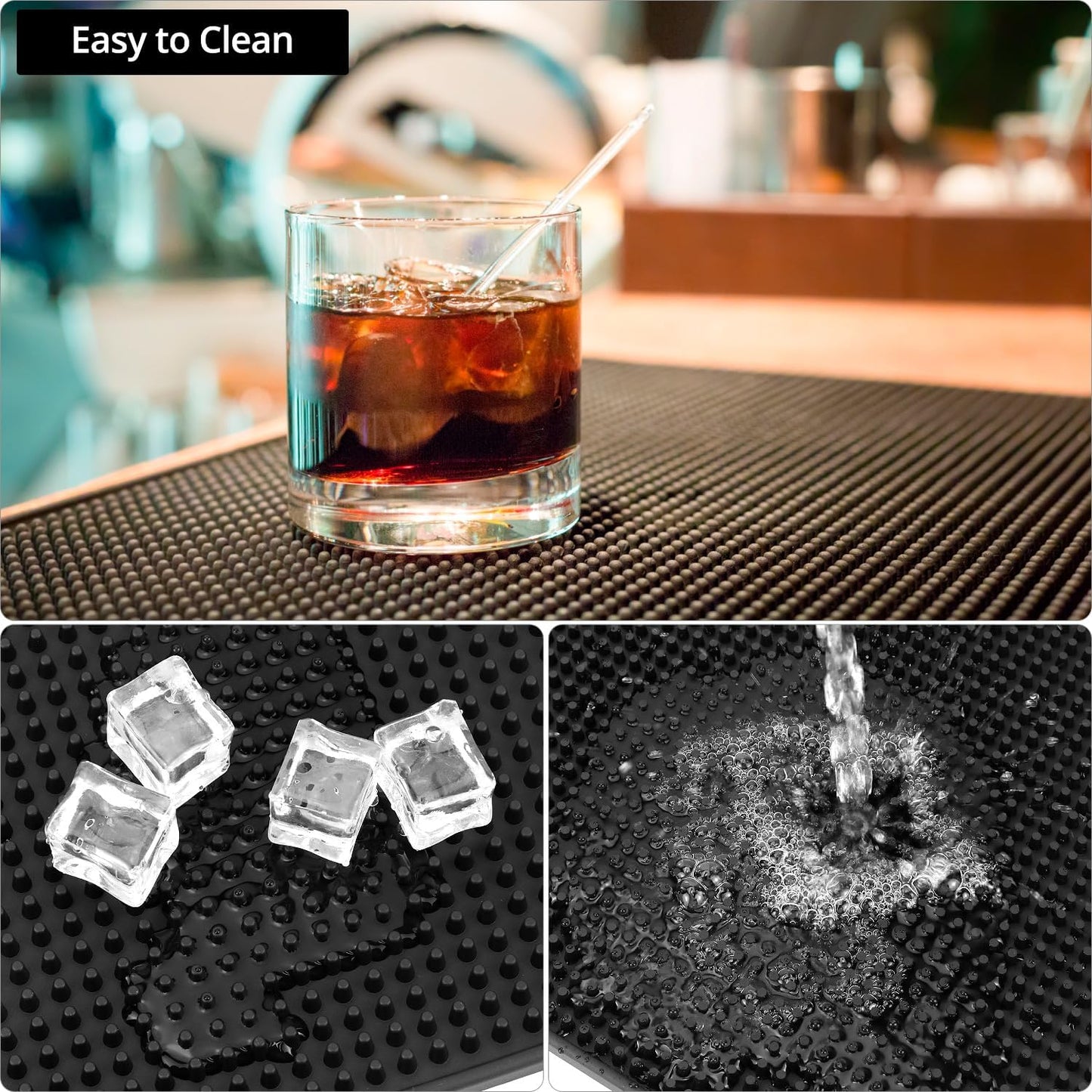 QWORK Rubber Bar Mat, 2 Pack 24" x 12" Heavy-Duty Non-Slip Bar Mat, Extra Large Dish Drying Spill Matting for KTV Bar Glass Home