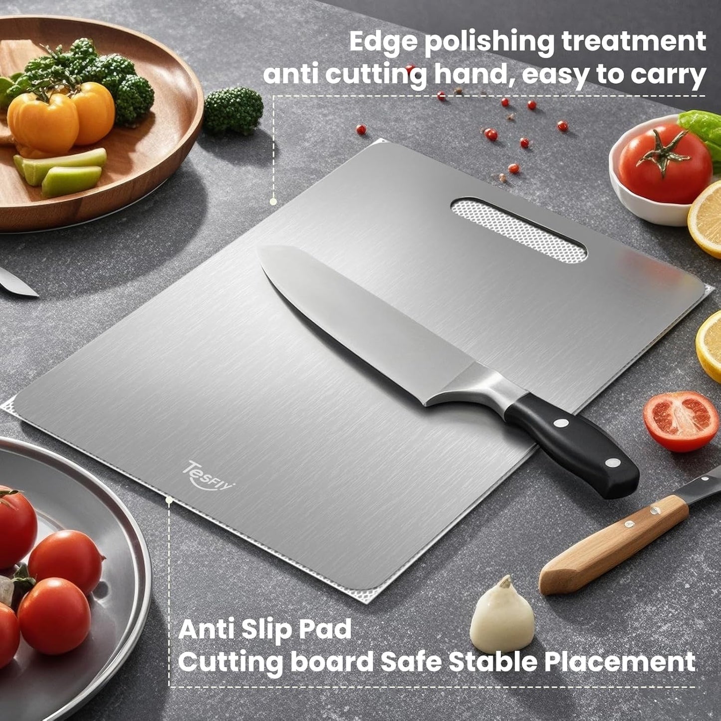 2 Pack Titanium Cutting Board - 100% Pure Titanium Cutting Boards For Kitche,Easy to clean, Double-sided food-grade Cutting Board For Cutting Meats, Fruits And Vegetables.(15 * 11)