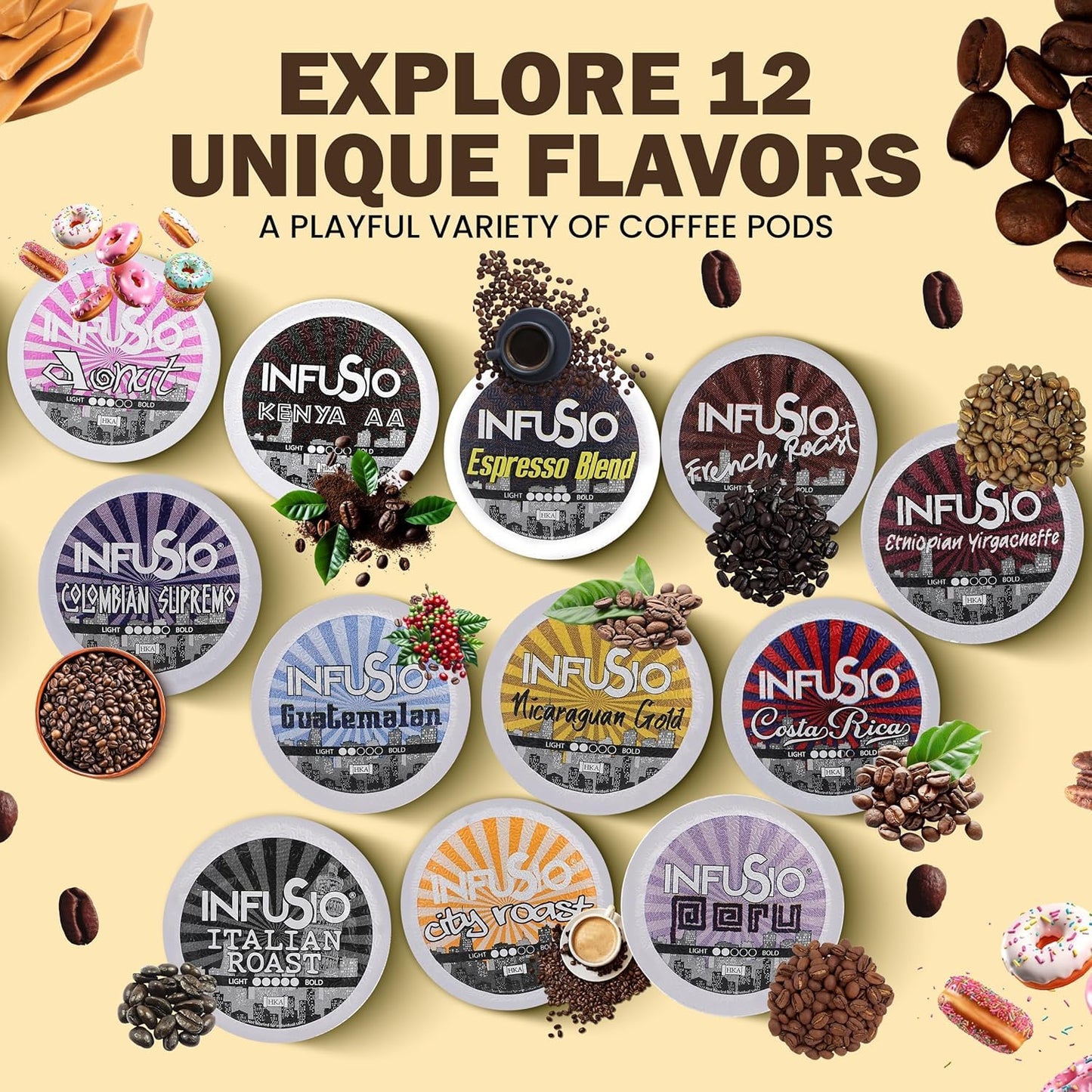 InfuSio Coffee Pods 96 Count Peru Medium Light Roast Single serve Coffee pods for Keurig K Cup® Brewers - InfuSio Premium Roasted Keurig 2.0 Compatible