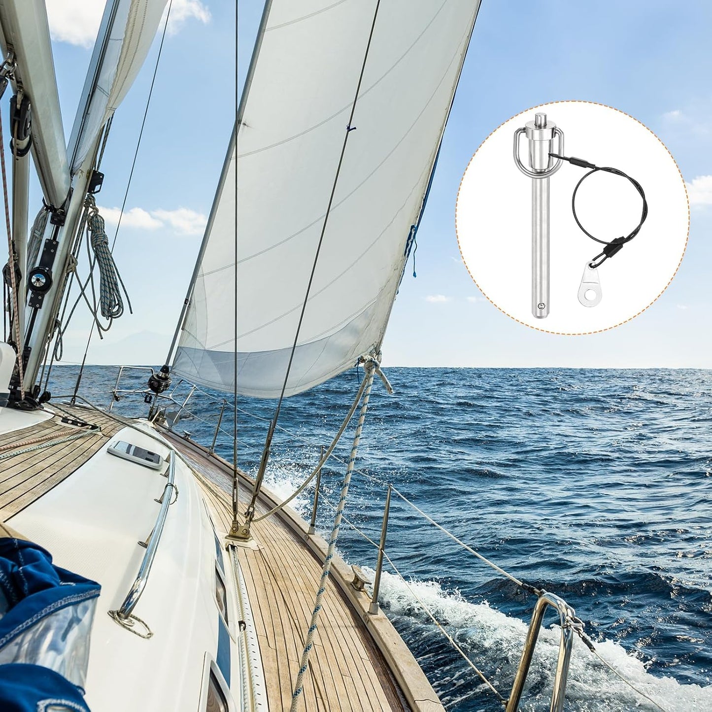 uxcell 1 Pcs Quick Release Pin, 3/8" x 3"(Dia. x L) Push-Button Ball Locking Pin 304 Stainless Steel Ring Handle Locking Pin with Wire for Audio Bimini Top Marine, Silver