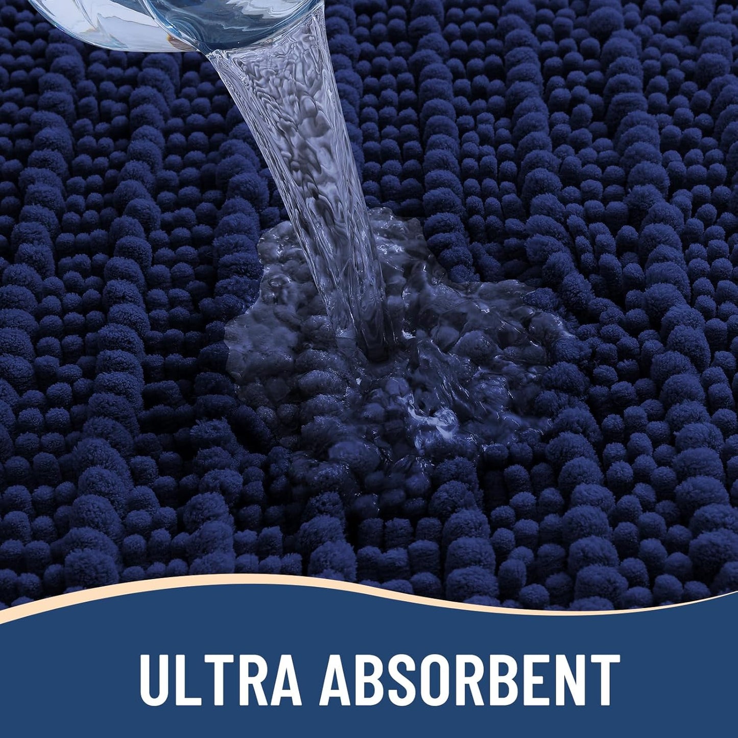 Arotive Luxury Chenille Bathroom Rug Mat, Extra Soft Thick Absorbent Shaggy Bath Rugs, Non-Slip Machine Wash Dry, Plush Bath Mats for Bathroom, Shower and Tub, 47x20, Navy
