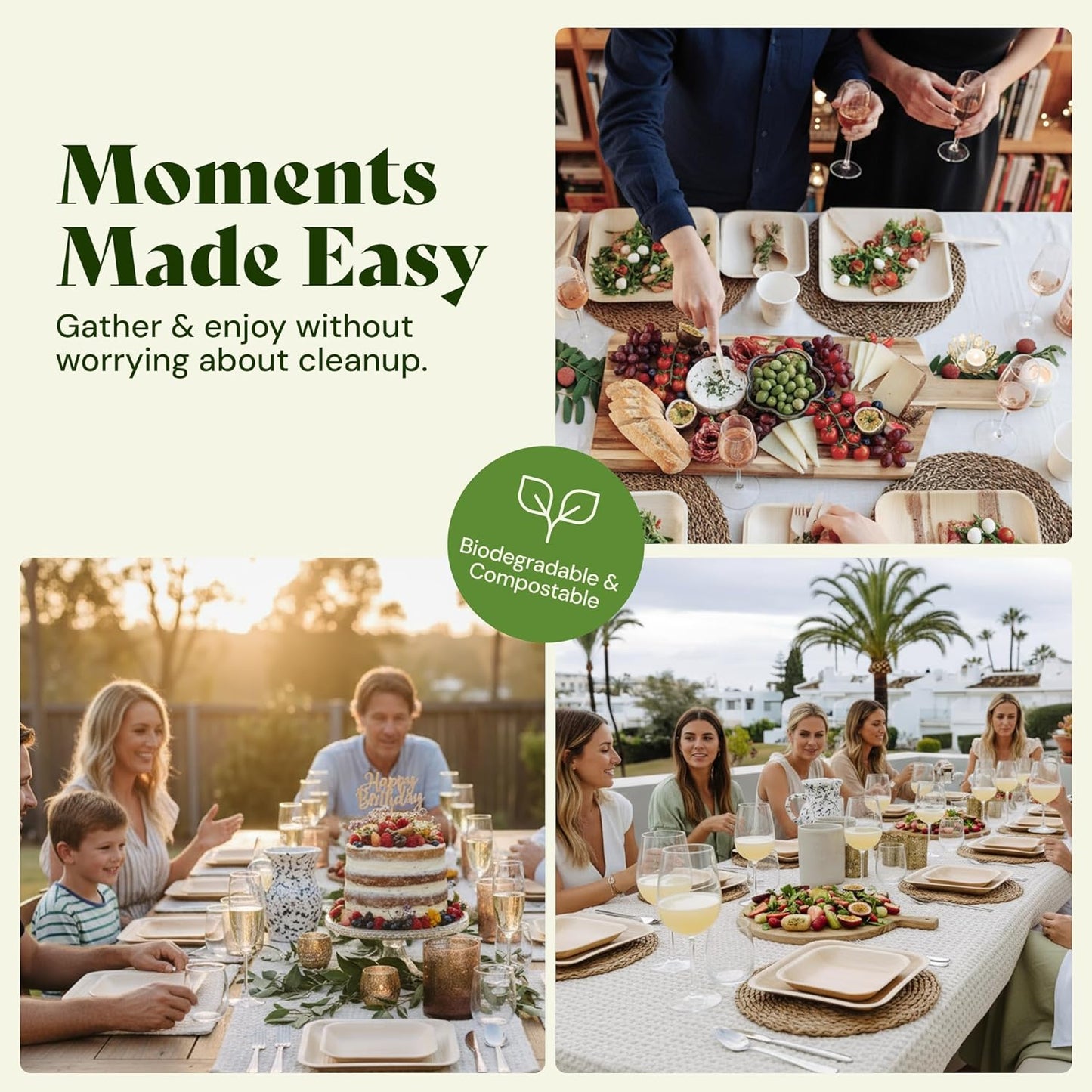Chic Leaf Palm Leaf Plates Disposable Inch Square Pack Compostable Biodegradable & Eco Friendly Plates - Microwave Safe Disposable (10'' - 25 Pack)