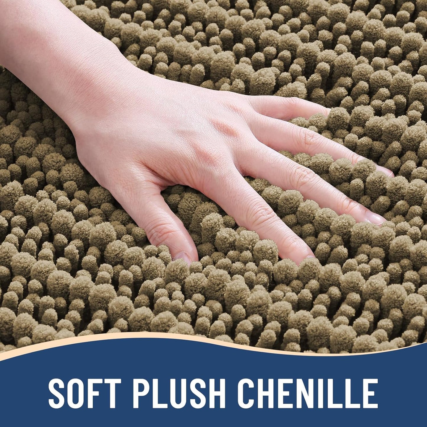 Arotive Luxury Chenille Bathroom Rug Mat, Extra Soft Thick Absorbent Shaggy Bath Rugs, Non-Slip Machine Wash Dry, Plush Bath Mats for Bathroom, Shower and Tub, 44x32, Camel