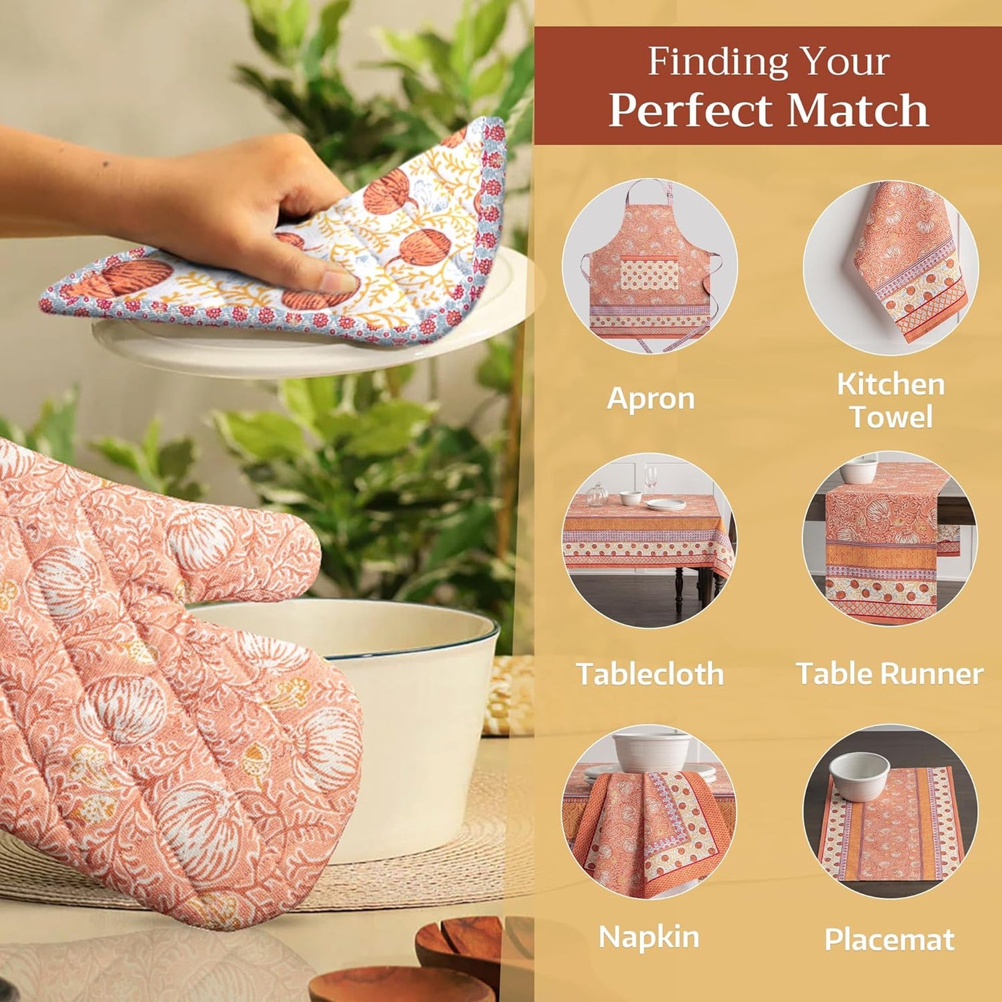 Maison d' Hermine Pot Holders Set 100% Cotton Heat Resistant Potholders 8" x 8" Hot Pads with Loop BBQ, Cooking, Baking, Grilling, Kitchen, Handling Hot Pans (Pack of 2, Harvest Festival)