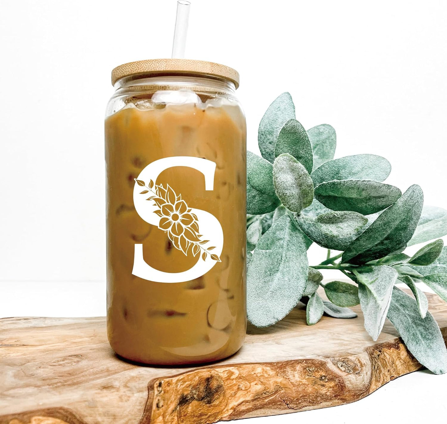 Personalized Gifts for Women, Monogrammed Glass Cups with Lids and Straws, Custom Tumbler, Cute Customized Mug, Aesthetic Stuff, Initial Iced Coffee Cup, Drinking Glasses, Birthday Teacher Gifts, K