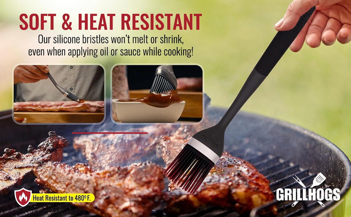 Silicone Sauce Basting Brush, Premium Soft Touch Handles, Pastry and Oil Brush & Barbecue Grilling, Dishwasher Safe & Heat Resistant, Set of 2 (7.5" & 12")