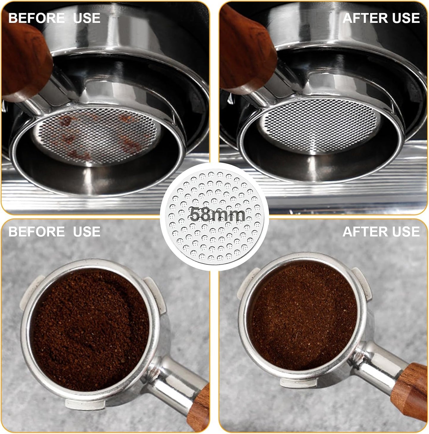 58mm Espresso Accessories Kit, Spring Loaded Calibrated Espresso Tamper, Wdt Tool Espresso and Silicone Tamper Mat,Dosing Funnel, Coffee Puck Screen and 12 Replacement Needles Fit 58mm Portafilters