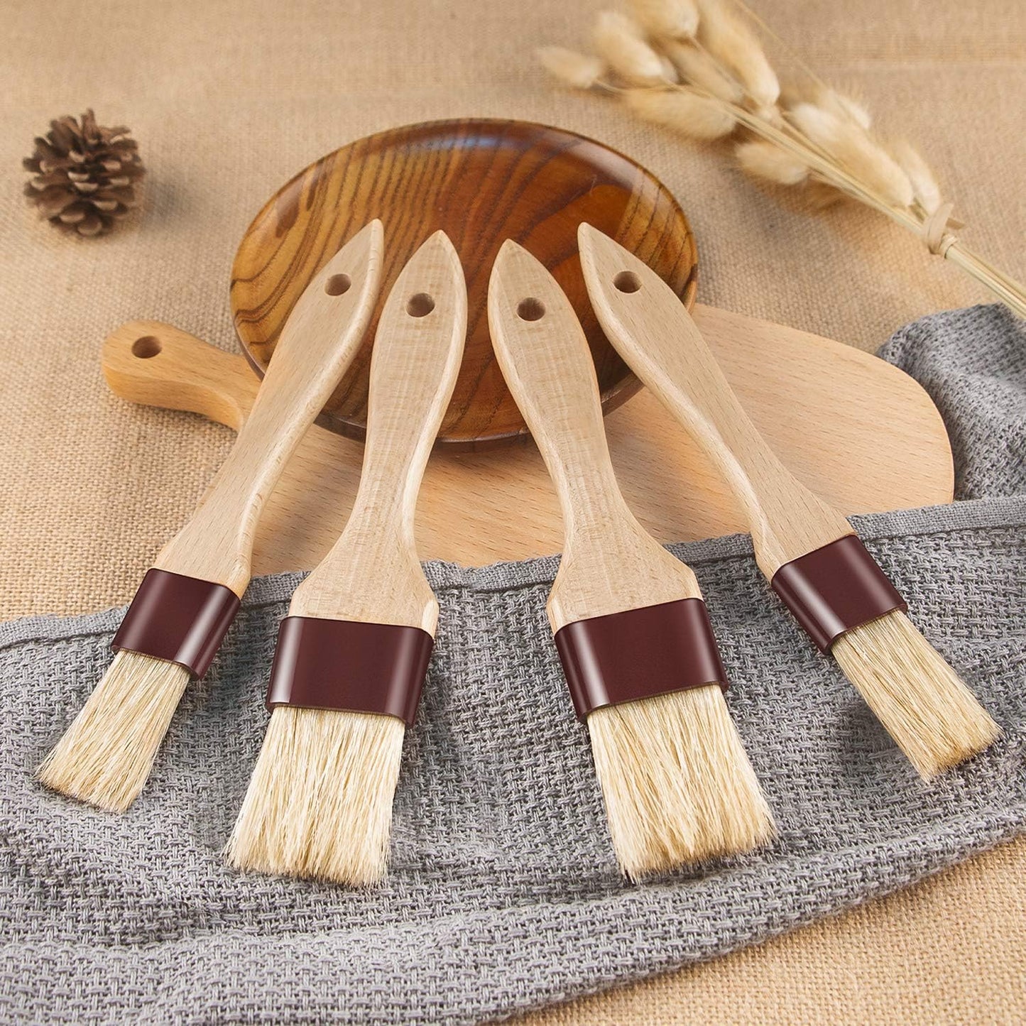Pastry Brushes for Baking Basting Brush with Boar Bristles and Beech Hardwood Handles Culinary Oil Brush for Barbecue Butter Grill BBQ Sauce Baster Marinade Kitchen Food Cooking Brushes (1"- 2PCS)