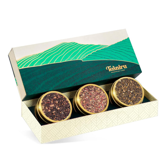 Teaniru, Novelty Tea Collection | 3 Loose Leaf Tea Sampler | Tea Variety Pack - Assortment of Green, Herbal & Black Tea | Gluten Free & Sugar Free | Tea Gift Set for Men & Women