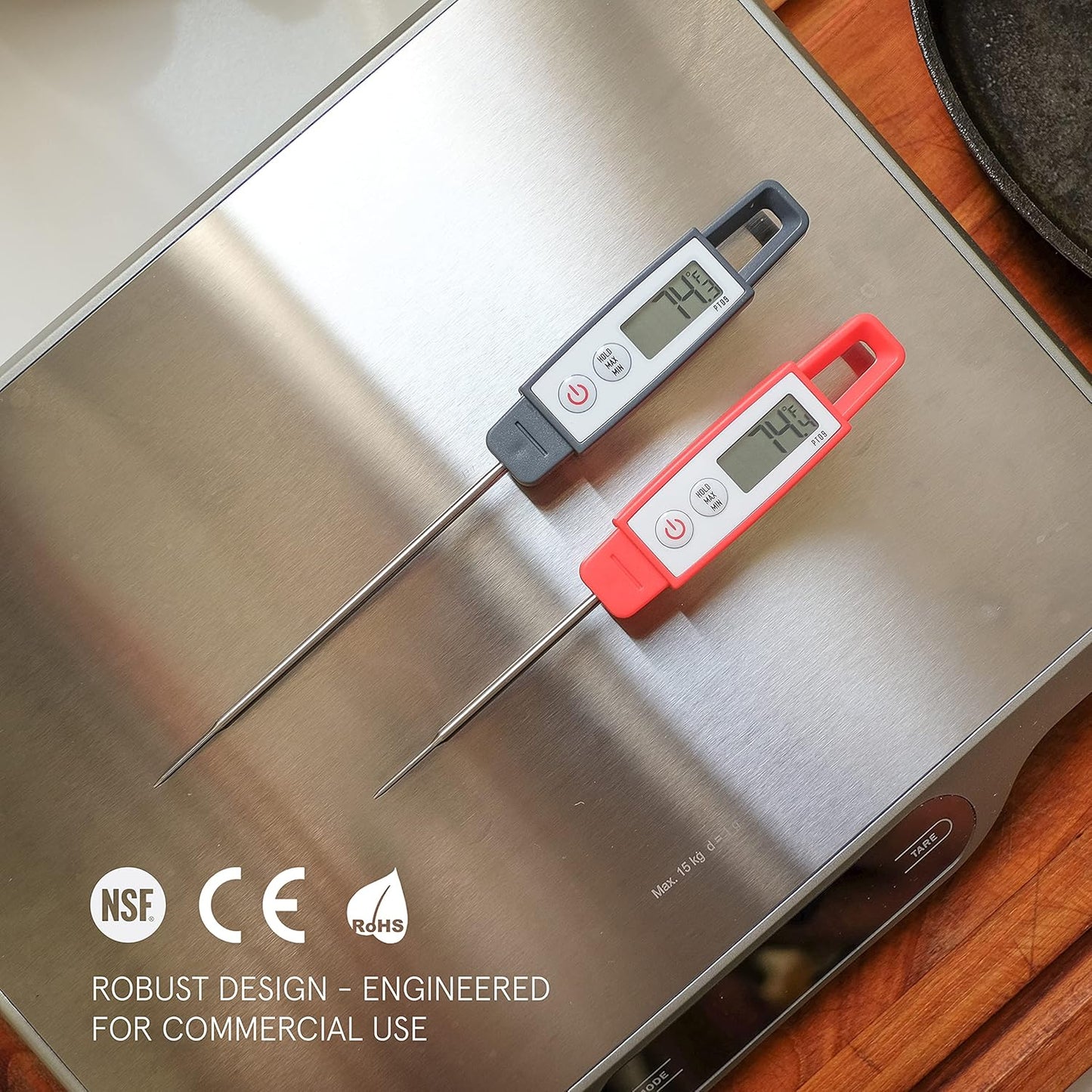 Lavatools PT09C Super-Quick Commercial Grade Digital Thermometer for Cooking, Meat, Candy, Candle, Liquid, Oil, 3" Compact Probe, Splash Proof, °C/°F Toggle, Hold Function - Sambal