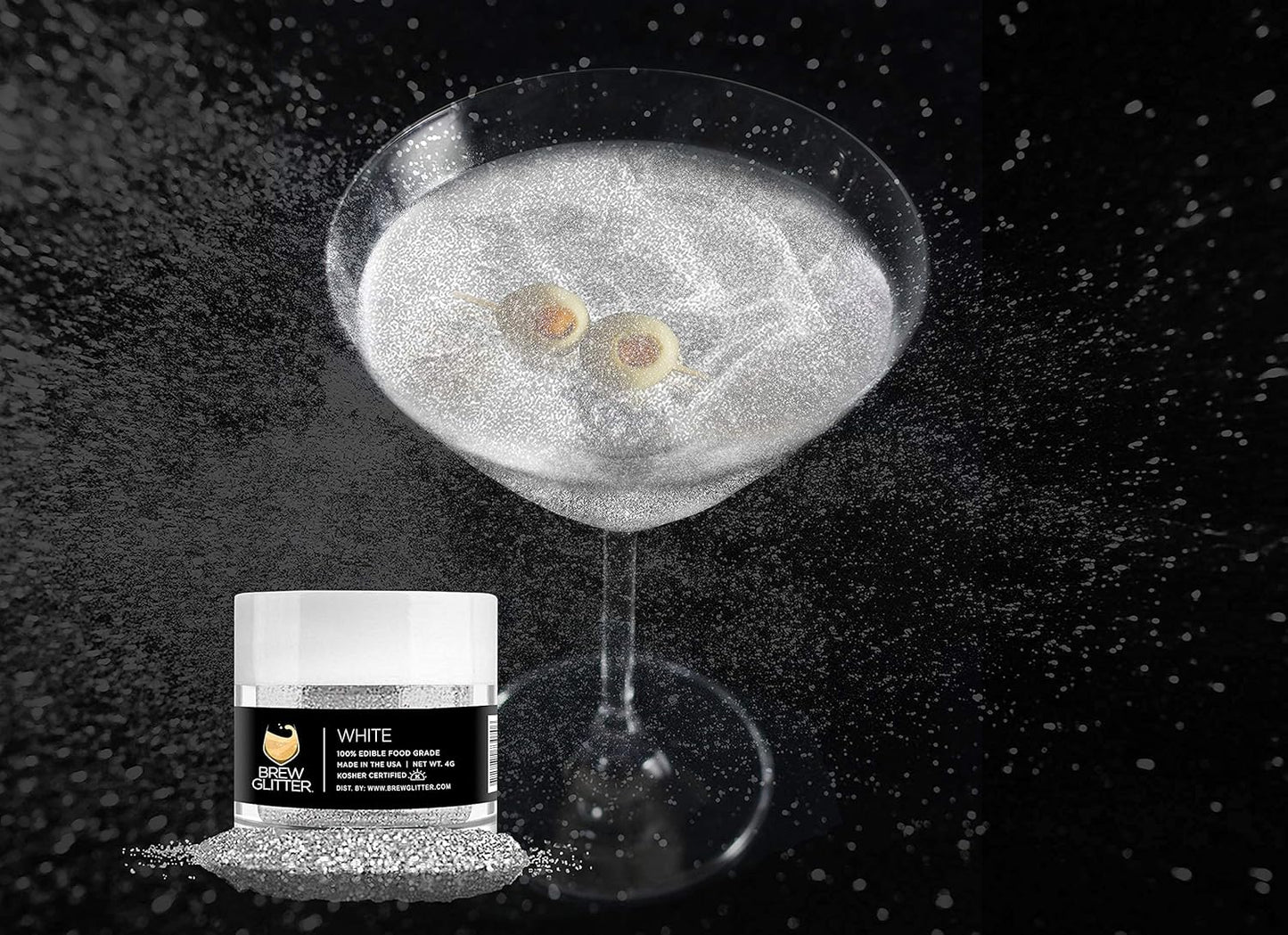 White BREW GLITTER Edible Glitter For Drinks, Cocktails, Beer, Garnish Glitter & Beverages | KOSHER & HALAL Certified | 100% Edible & Food Grade | Vegan, Gluten, Nut Free (25g, White)