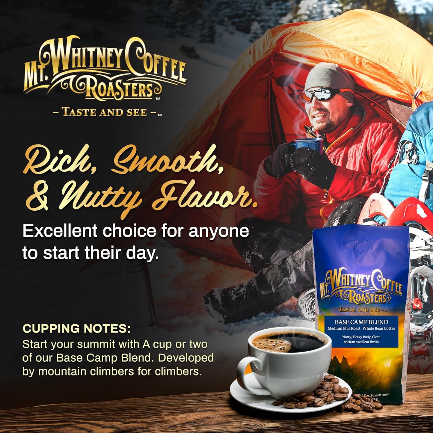 Mt. Whitney Coffee Roasters Base Camp Blend Medium Dark Roast Coffee, Low Acid, Ground, 5 lb (Pack of 1)