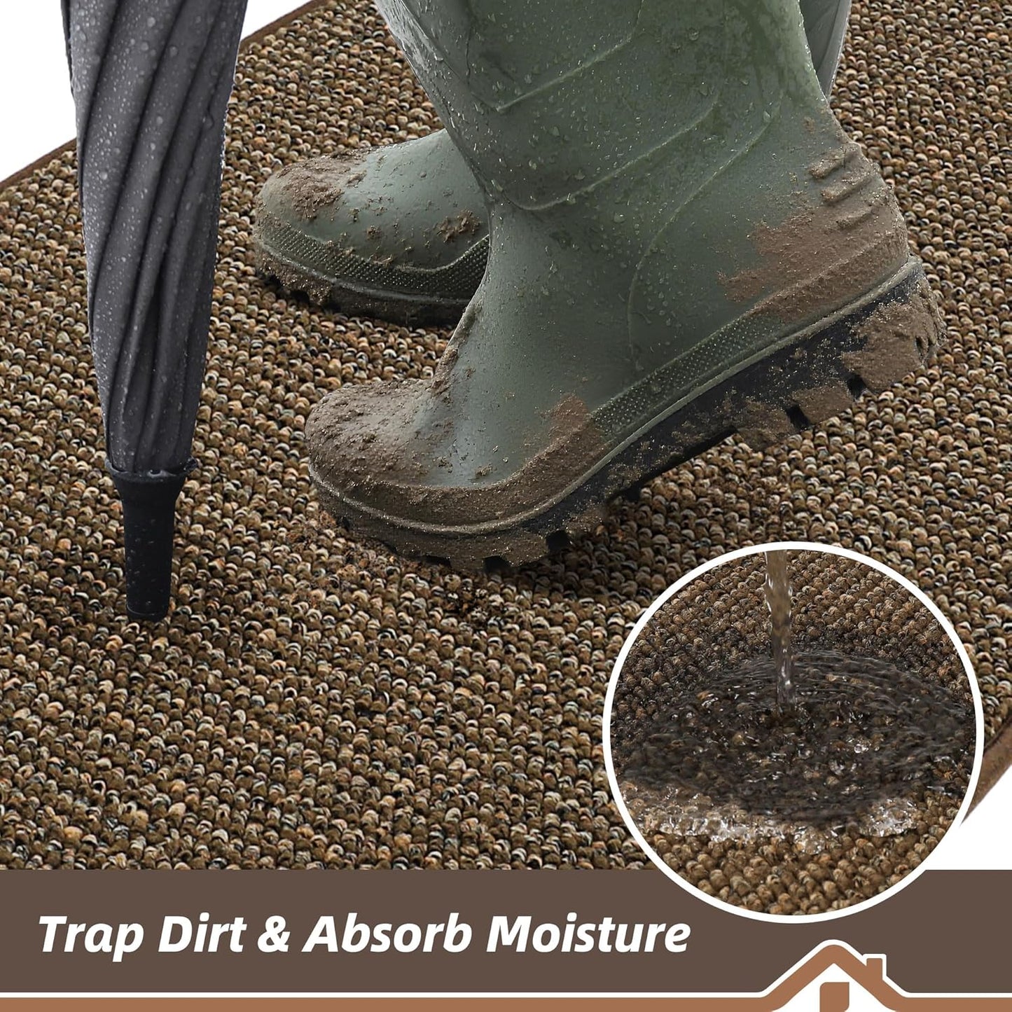 BEQHAUSE Dirt Trapper Door Mat 20" x 32", Non-Slip Washable Doormats Entrance Mat, Dirt Resistant and Absorbent Welcome Mat, Low Profile Floor Mats for Front Back Door and Entryway, Brown