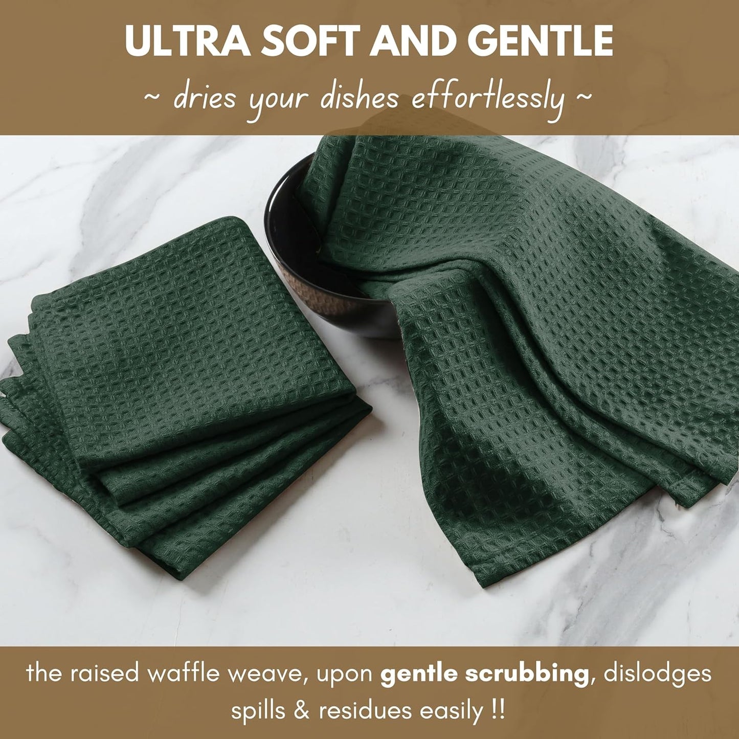 Native Fab 18 Pack Dish Cloths - Soft, Absorbent, Quick Drying, Washable Towels for All Cleaning, Cooking, Baking, 100% Cotton, Ideal for Home, Restaurants, Bars & Multi Purpose Use - Olive Green
