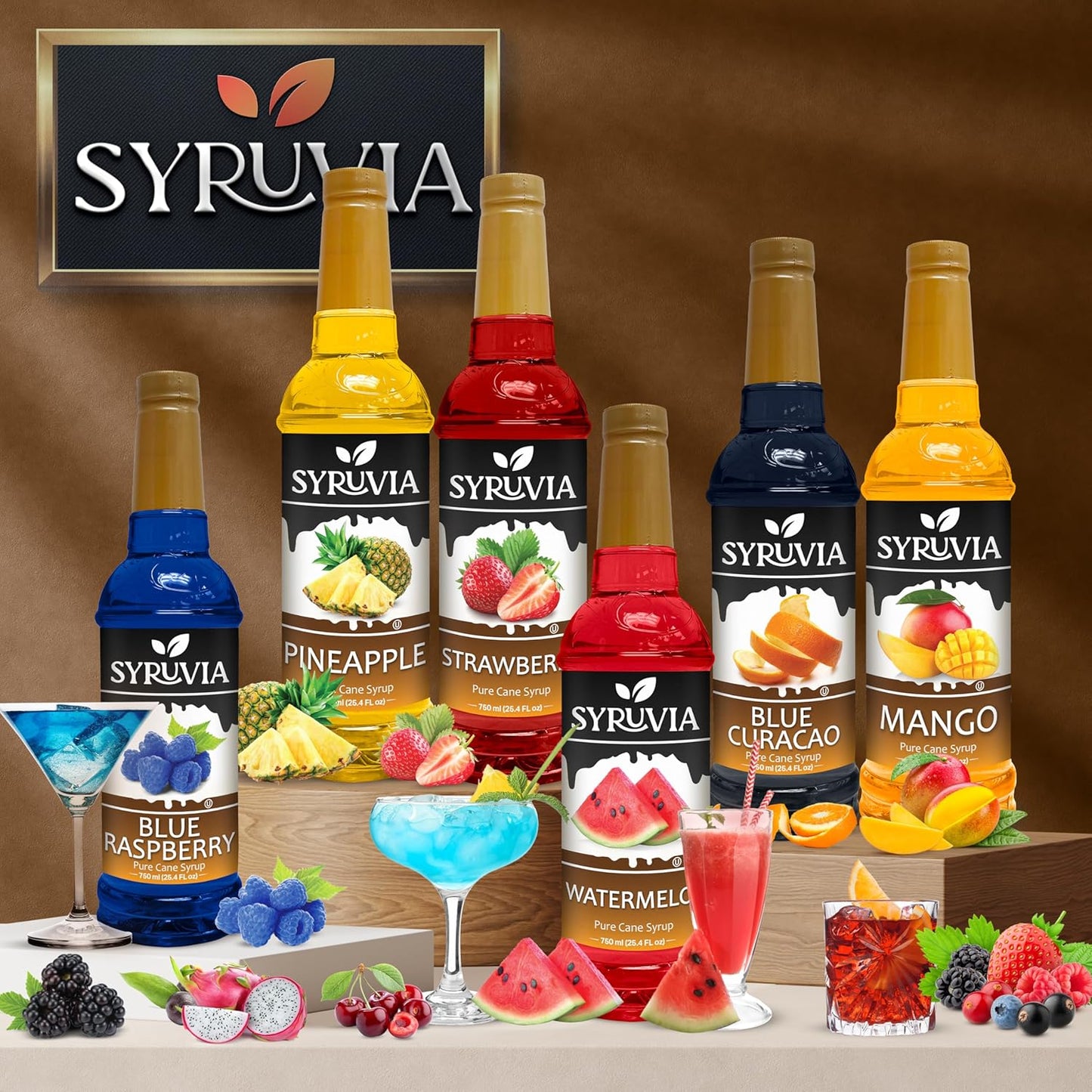 Syruvia Peach Syrup for Drinks 25.4 Ounces Peach Flavoring Syrup - Kosher, Gluten-Free, Ideal for Elevating Your Beverage Adventures
