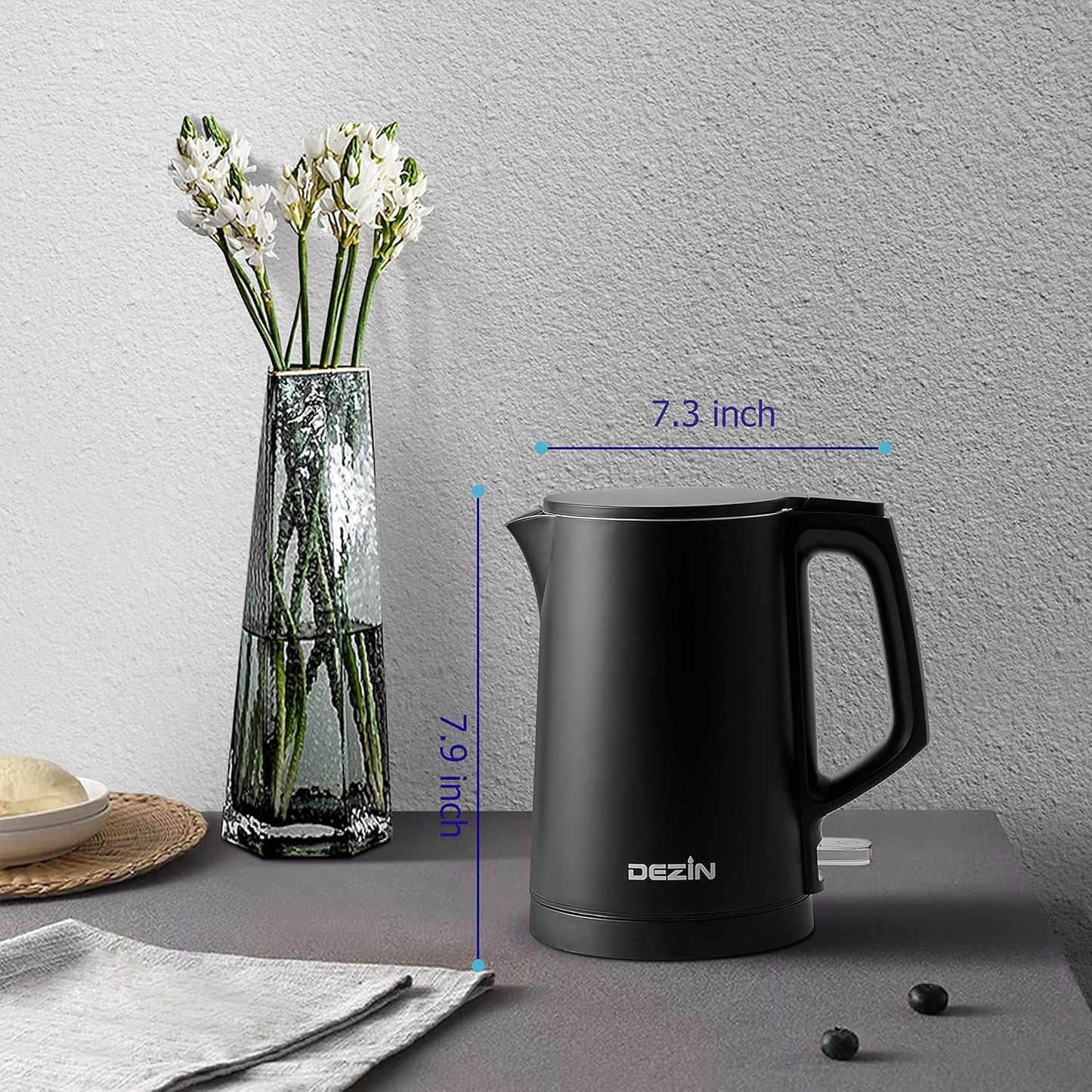 Dezin Electric Kettle, 0.8L Portable Travel Kettle with Double Wall Construction, 304 Stainless Steel Electric Tea Kettle for Business Trip, Small Electric Kettle with Auto Shut-Off (Without Cup)