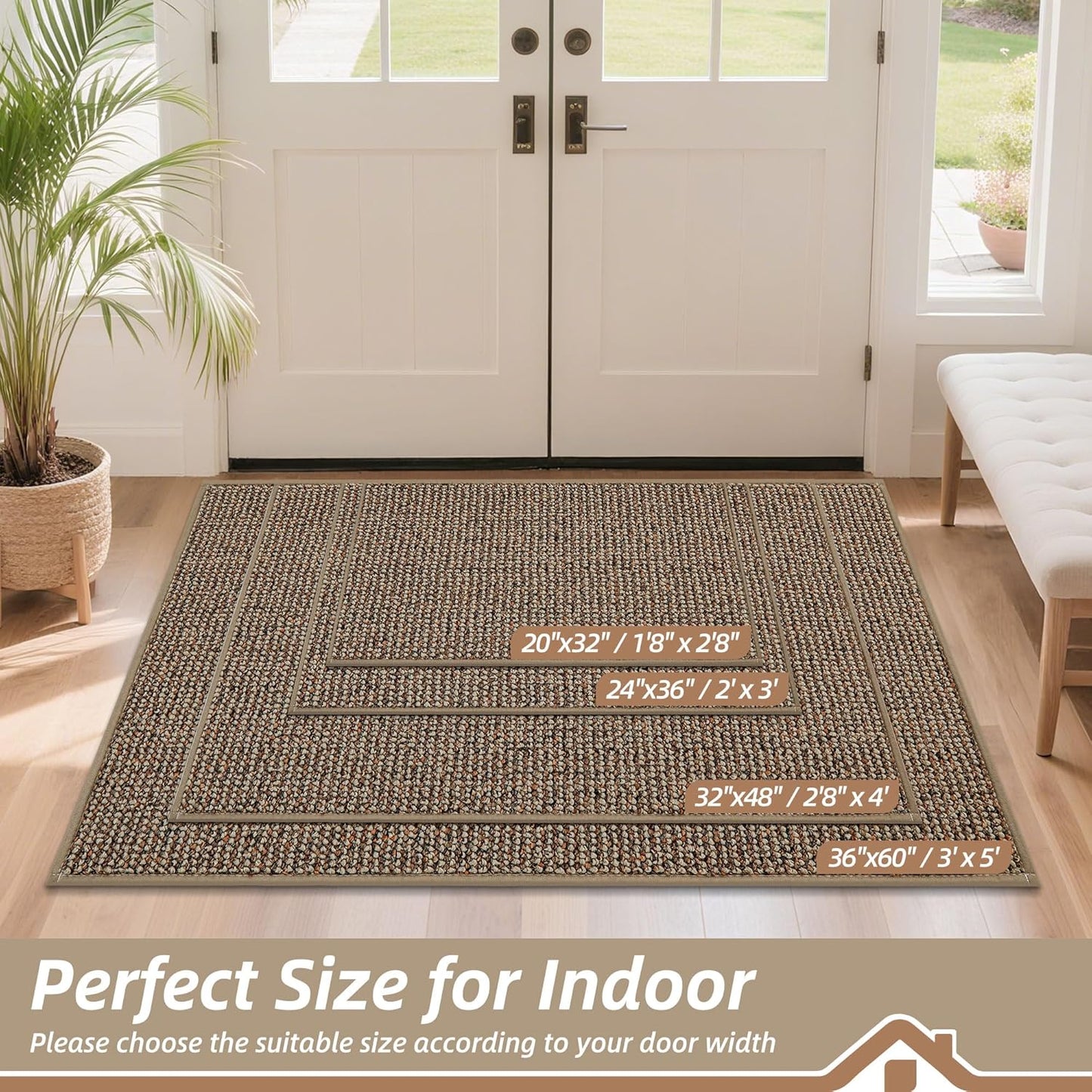 BEQHAUSE Dirt Trapper Door Mat 20" x 32", Non-Slip Washable Doormats Entrance Mat, Dirt Resistant and Absorbent Welcome Mat, Low Profile Floor Mats for Front Back Door and Entryway, Beige