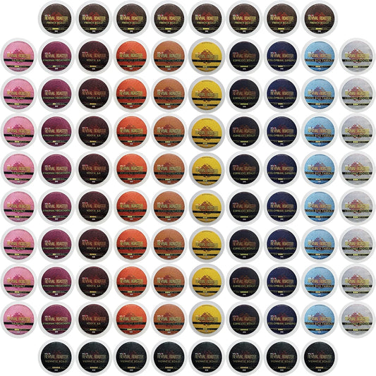 InfuSio Coffee Pods Variety Pack – 96 Count, 12 Crafted Medium & Dark Roast Blends and Artisan-Inspired Flavors Like Bourbon Pecan & Butter Toffee, Revival Roaster Collection, Compatible with Keurig 2.0 Brewers