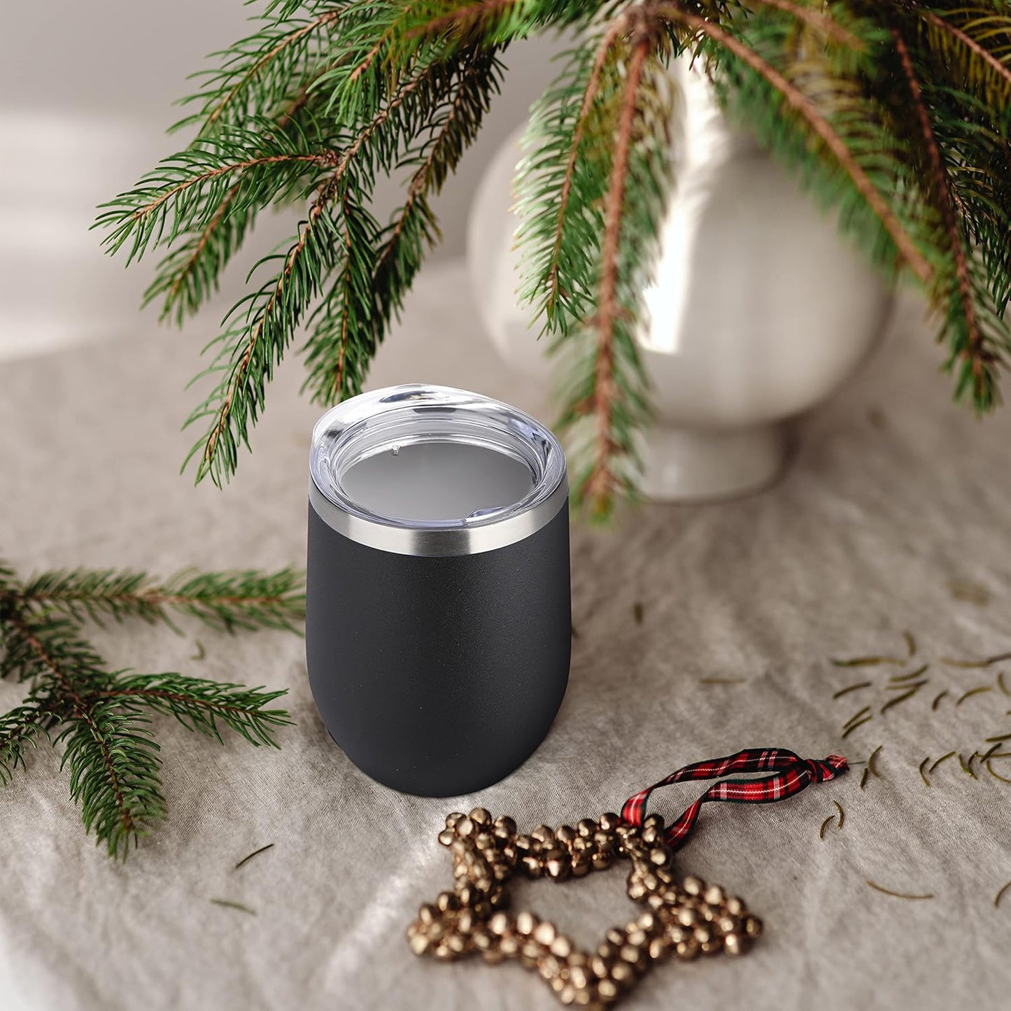 DOMICARE Stainless Steel Wine Tumbler Bulk with Lid, Personalized Insulated Tumblers Set, 12oz Travel Coffee Cups Pack of 4, Black