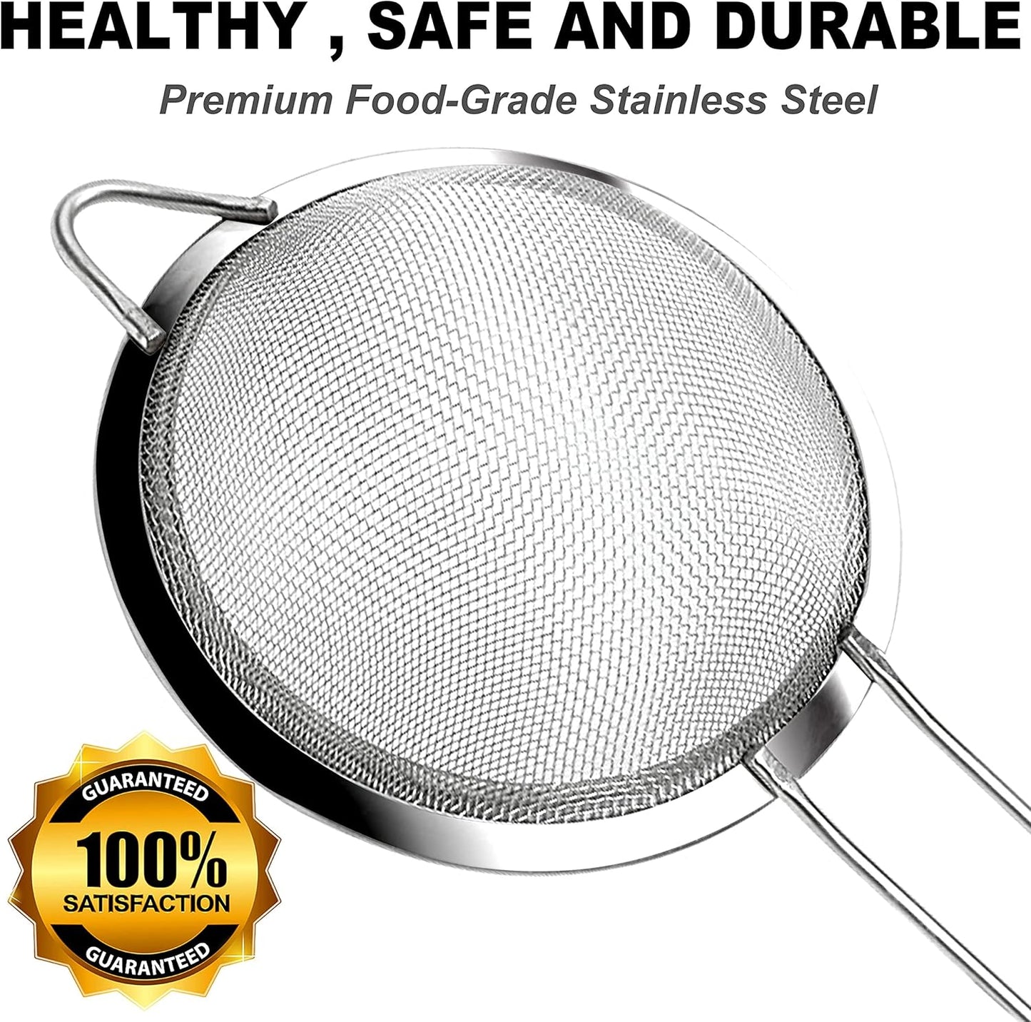 Anaeat Fine Mesh Strainers - Premium Stainless Steel Colander Sieve Sifters, with Durable Mesh and Sturdy Handle, Excellent for Sifting Dry ingredients, Flour, Pastas, Rice, Tea (8.67"）