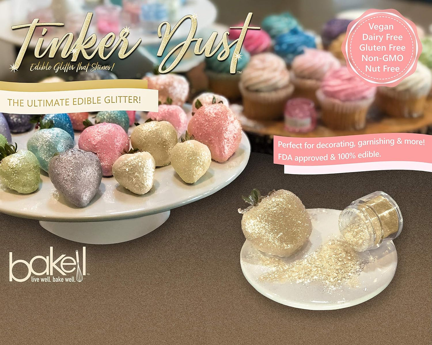 BAKELL Teal Edible Glitter, 25 Grams | TINKER DUST Edible Glitter | KOSHER Certified | 100% Edible Glitter | Cakes, Cupcakes, Cake Pops, Drinks, Dessert Vegan Glitter & Dusts (25g, Teal)