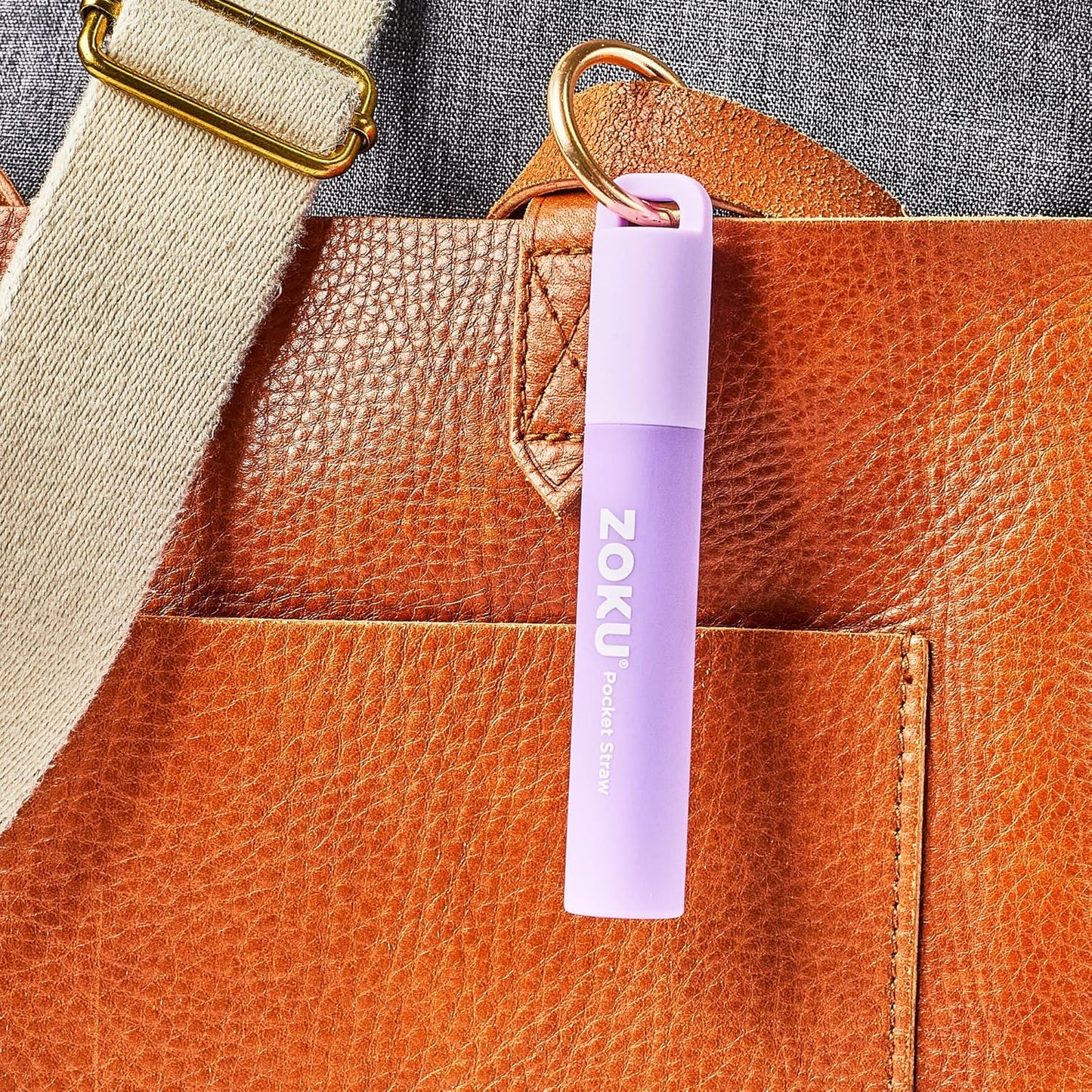 ZOKU Reusable Metal Straws with Case for Travel, Purple, Grey and Red - Collapsible Stainless Steel Drinking Straws with Silicone Tips and Cleaner Brushes, Ideal for Key Chains, Pockets, Purses